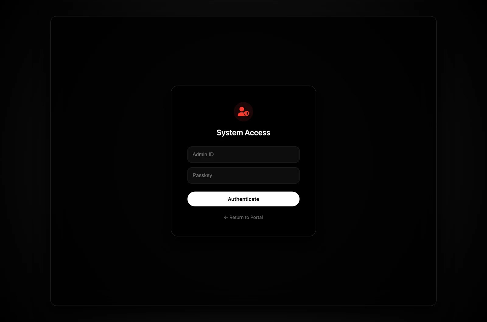 Admin authentication form with red shield styling